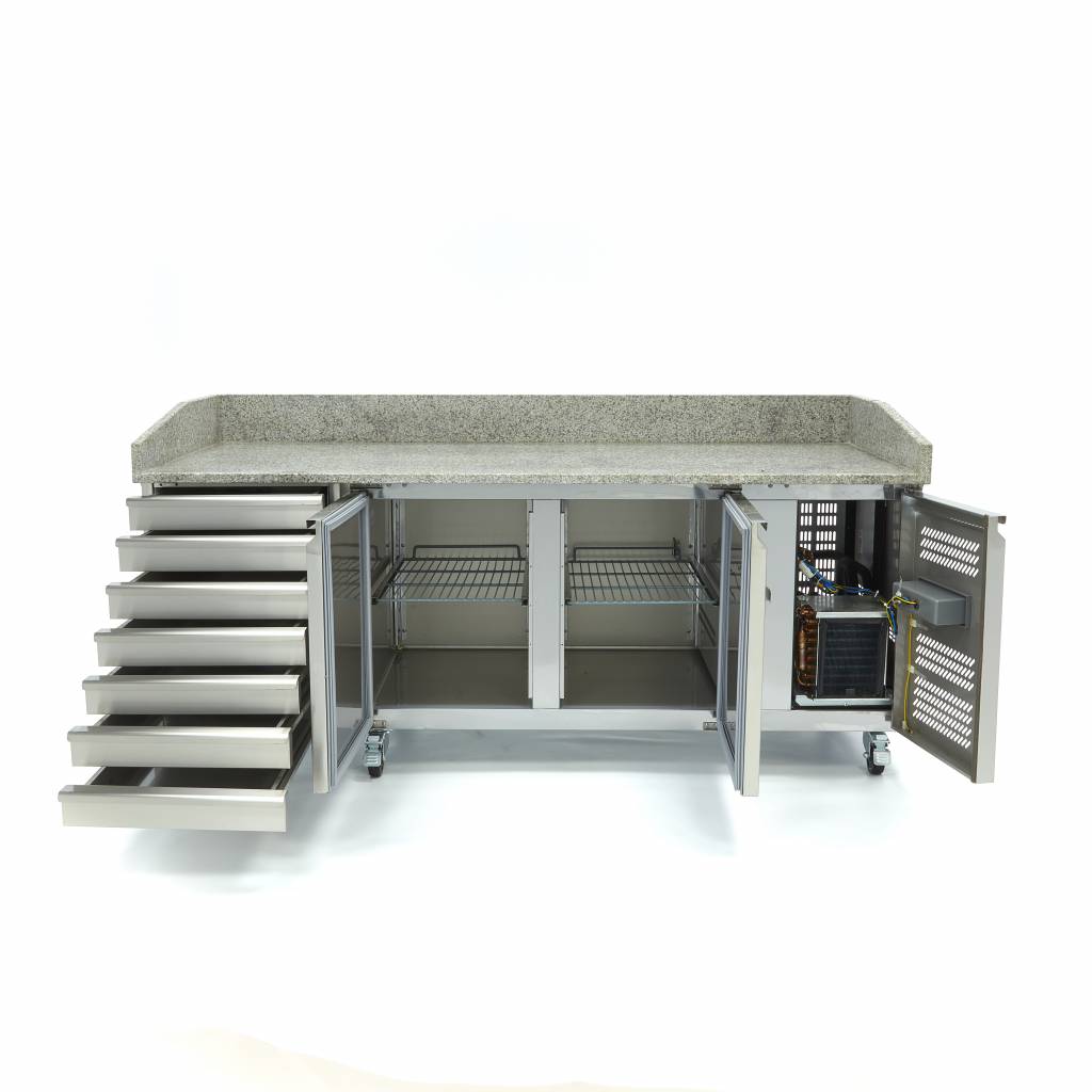 Mesa de pizza refrigerante 580L tapa de granito 202cm - Imagen 3