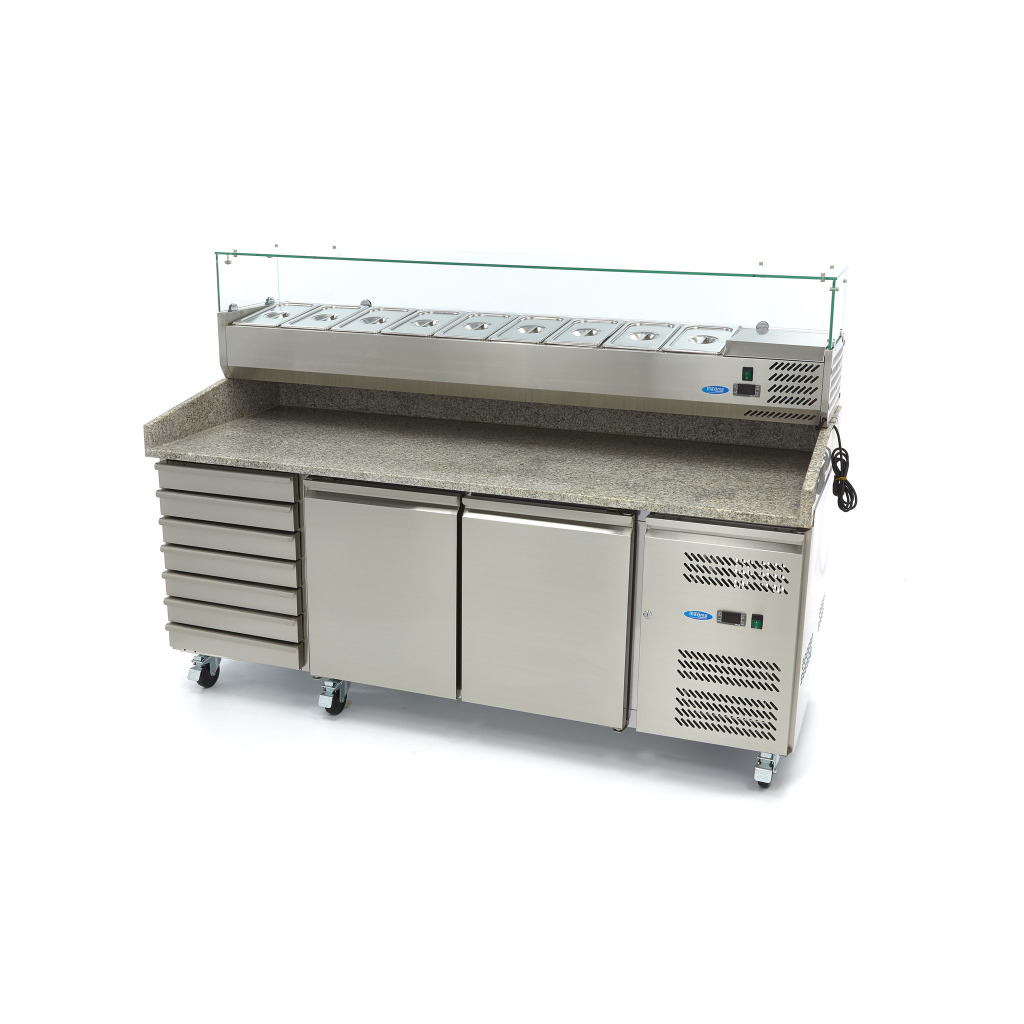 Mesa de pizza refrigerante 580L tapa de granito 202cm - Imagen 6