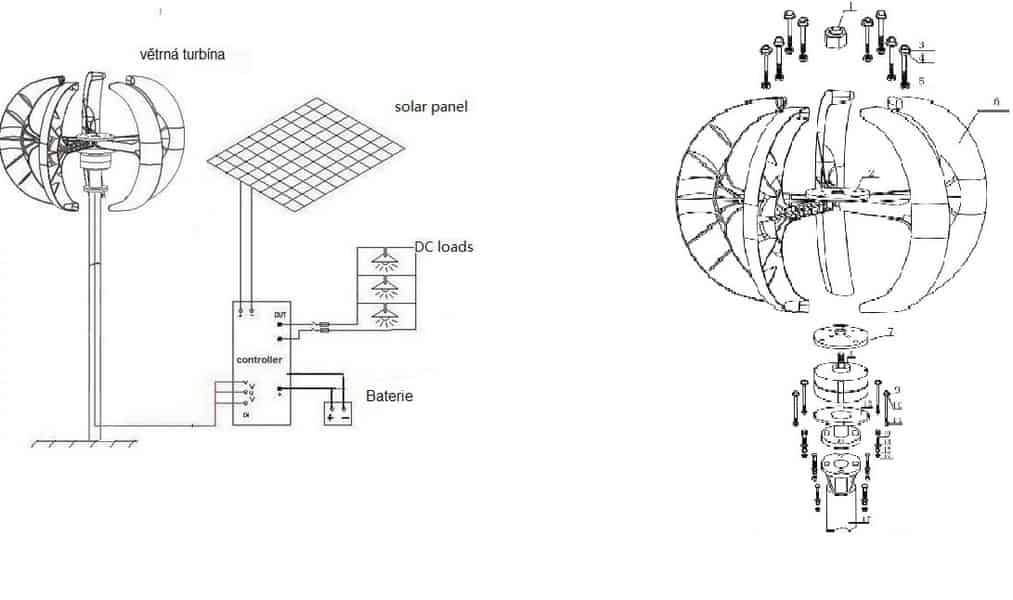 Vertikální větrná turbína 600W 12V/ AC PMG